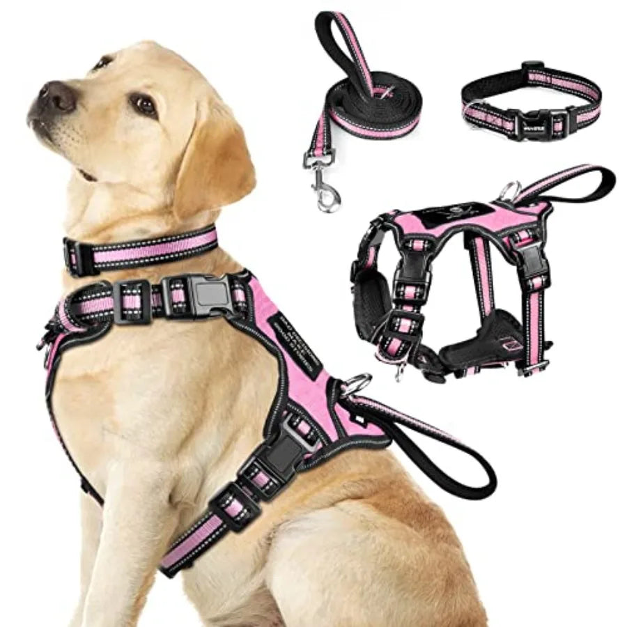 Reflective Dog Harness Collar Leash Set With No Pull Design