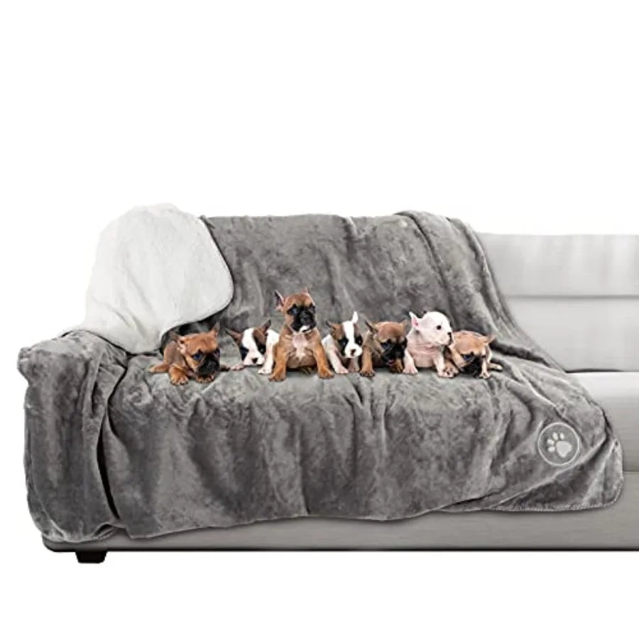 Waterproof Reversible Dog Blanket 60x70 Inch for Couch Bed Car Soft Sherpa Fleece Pet Throw Furniture Protector Cover - Washabl
