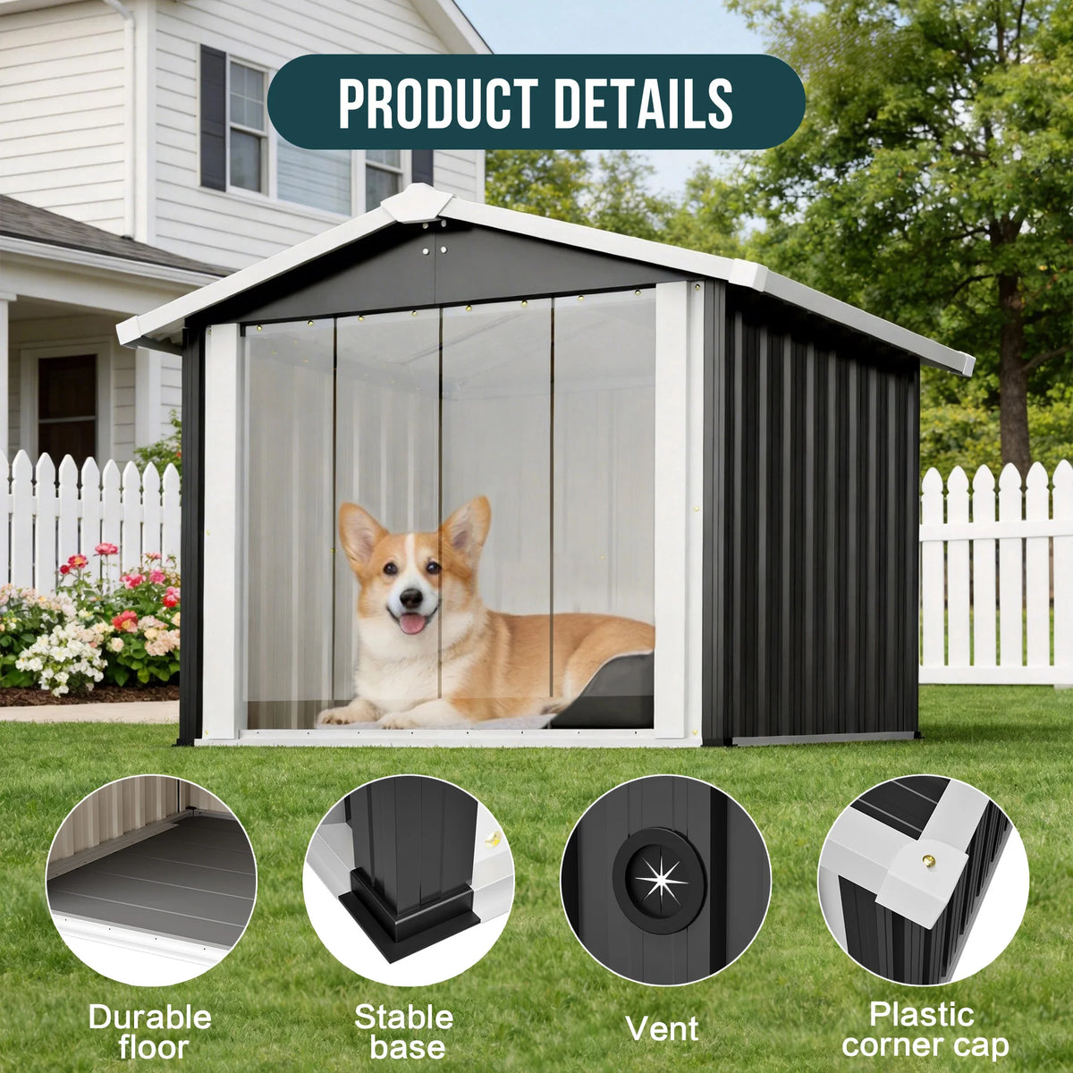 Spacious Metal Dog House And Waterproof Outdoor Storage Shed