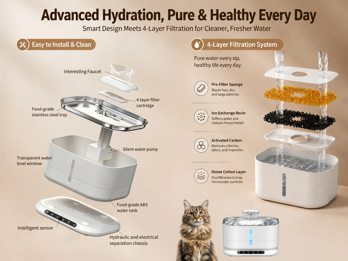 Cordless Rechargeable Automatic Cat Water Fountain Pet Dispenser