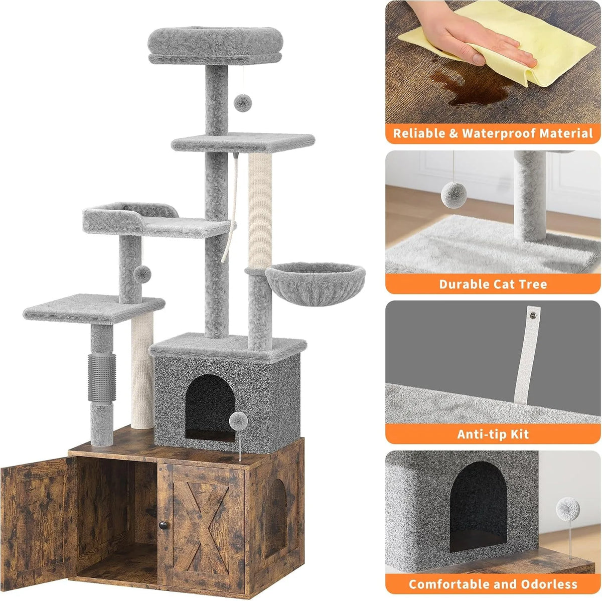 Modern Cat Condo With Integrated Litter Box And Scratching Posts