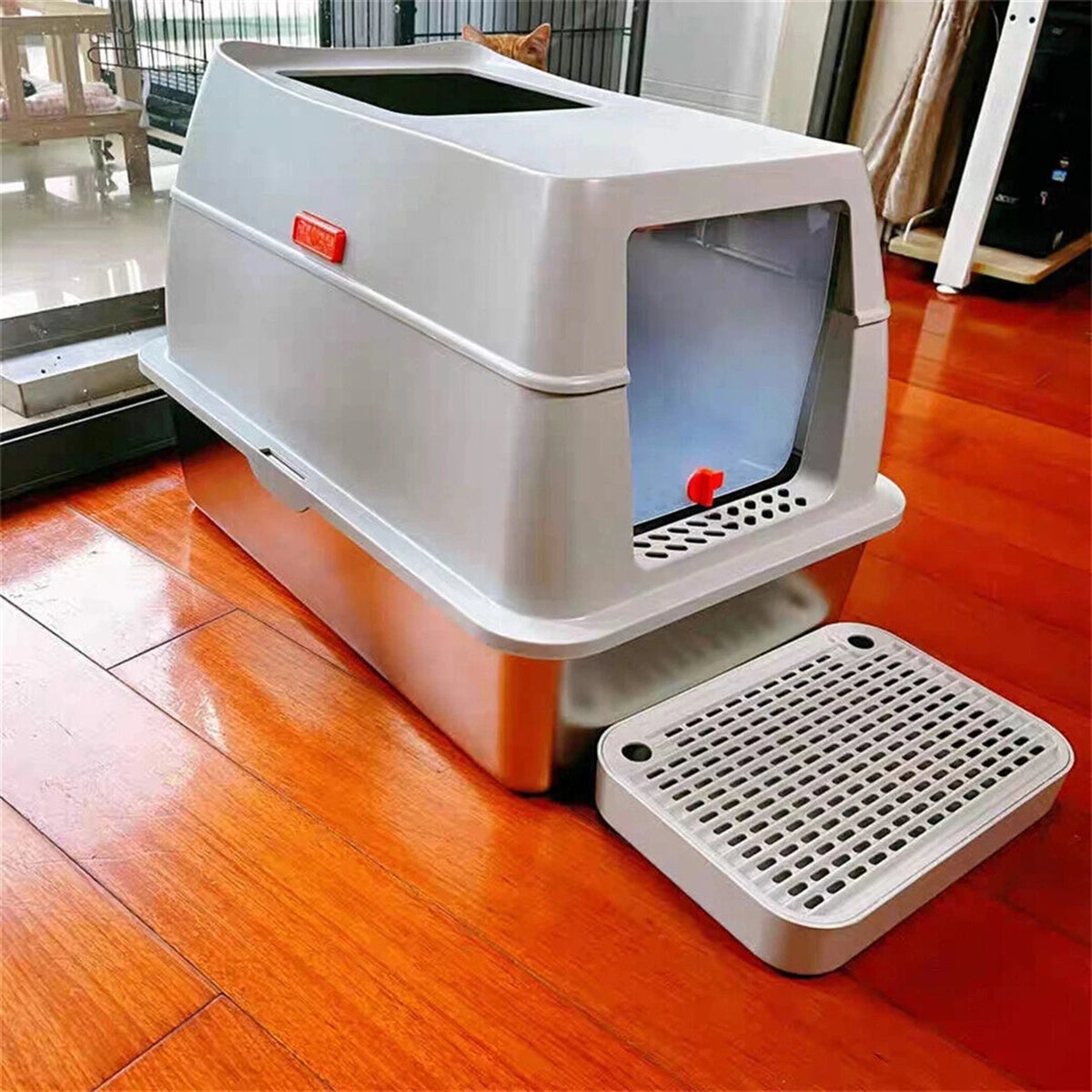 Enclosed Stainless Steel Cat Litter Box With Lid And Scoop