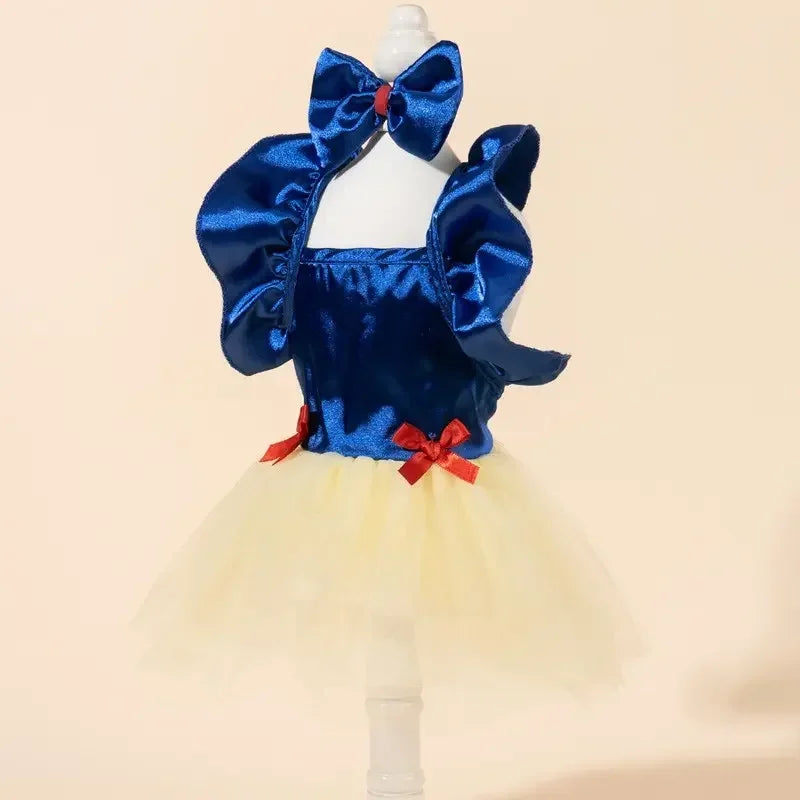 Cute Plaid Print Pet Dress With Bow Elastic Mesh Princess Dress