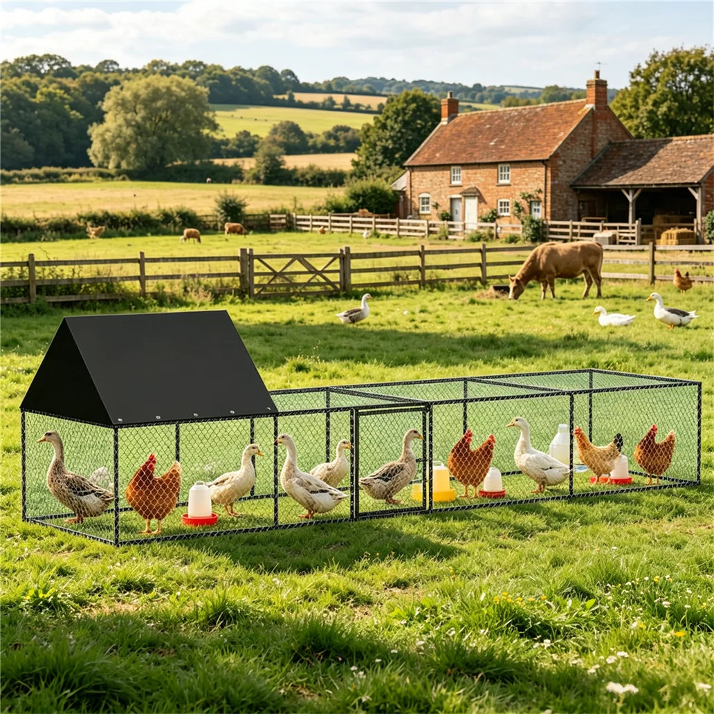 Borwart Outdoor Chicken Coop Cage With Sunshade Roof And Nylon Mesh