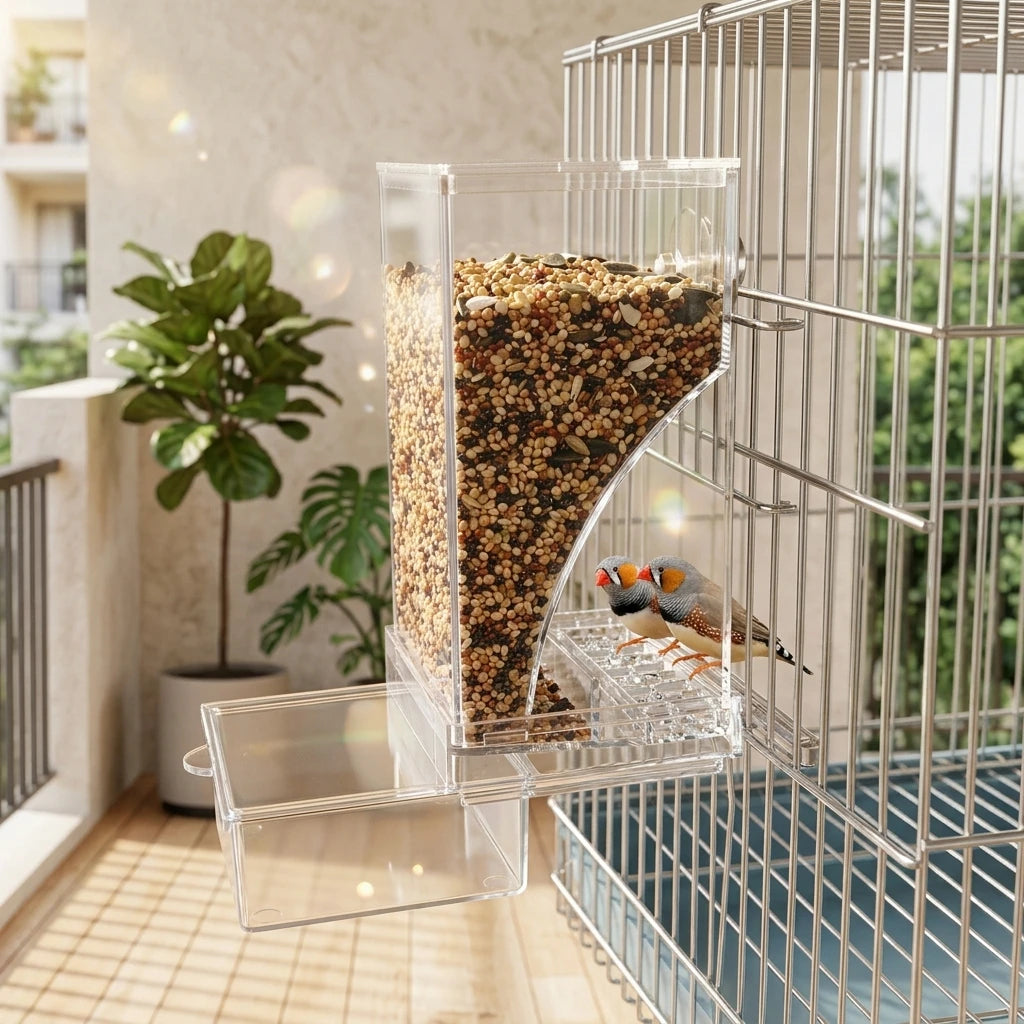Clear Acrylic Spill Proof Bird Feeder Cage Accessory