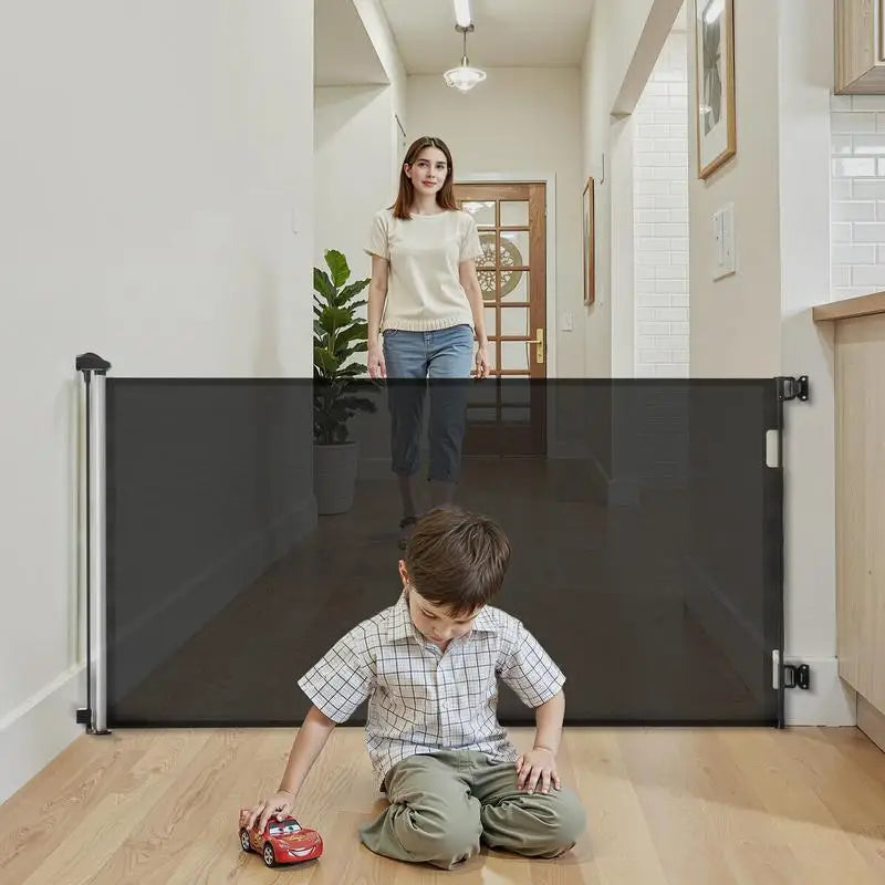 Retractable Mesh Gate With Lock For Stairs And Hallways