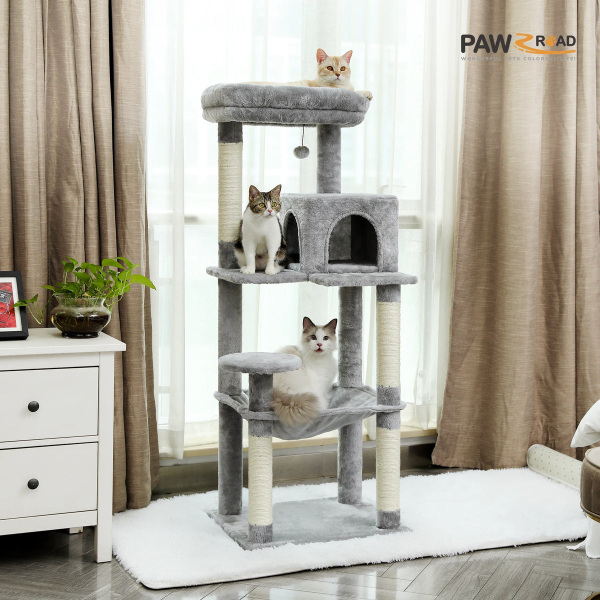 PAWZ Road Cat Tree With Hammock Condo And Sisal Posts