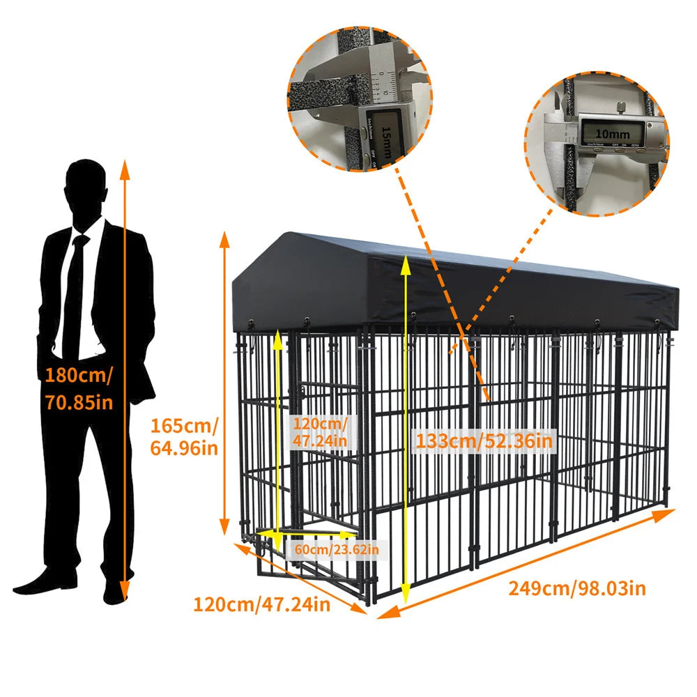 Borwart Heavy Duty Metal Dog Kennel With Covered Outdoor Indoor Run