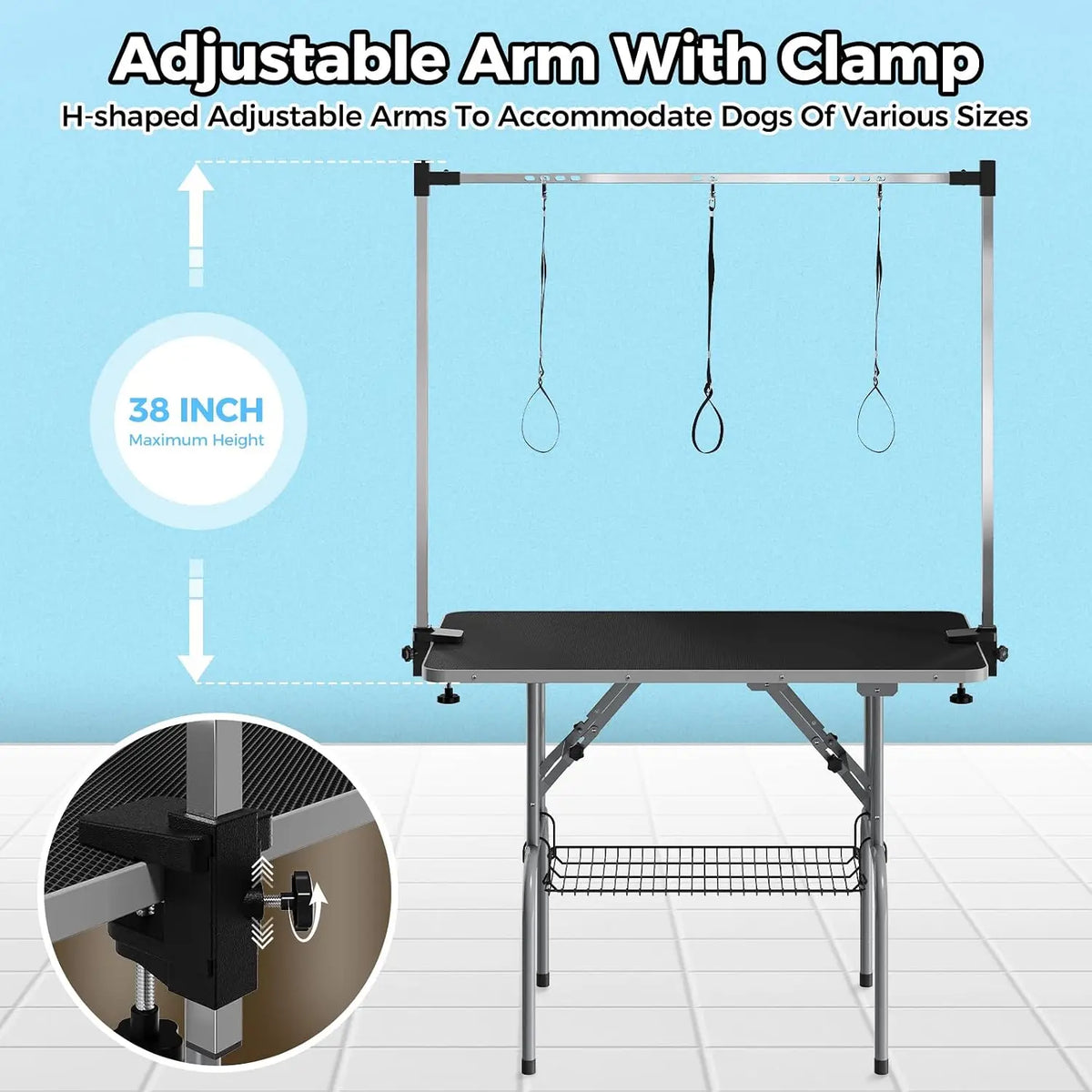 Garvee Professional Foldable Dog Grooming Table With Adjustable H Arm