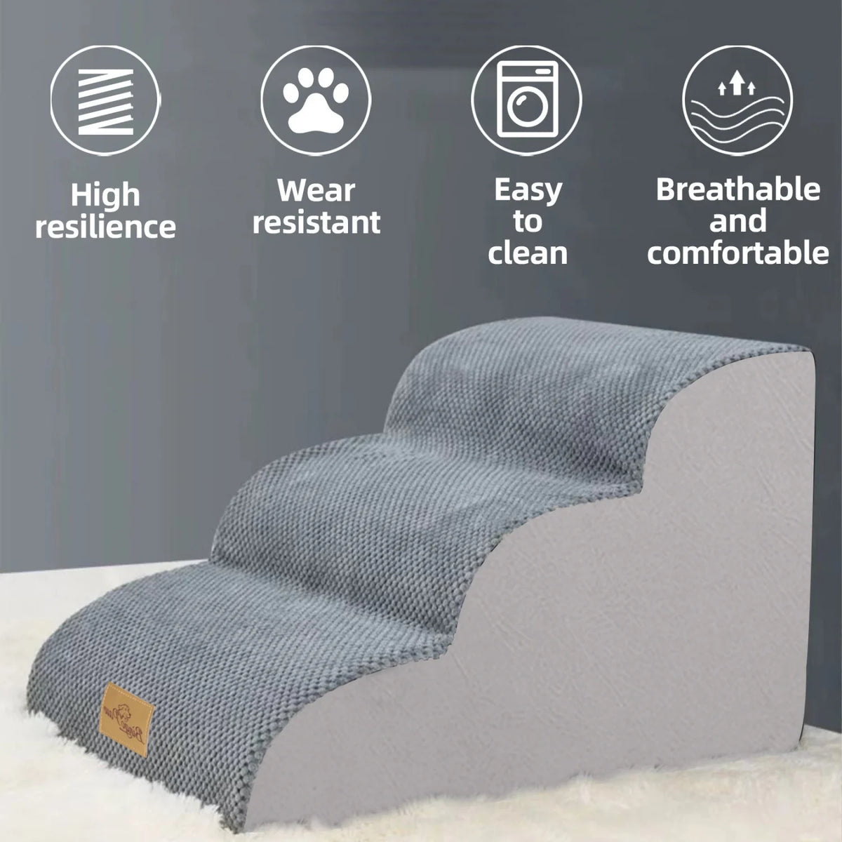 Curved Small Dog Stairs With Removable Cover High Density Foam