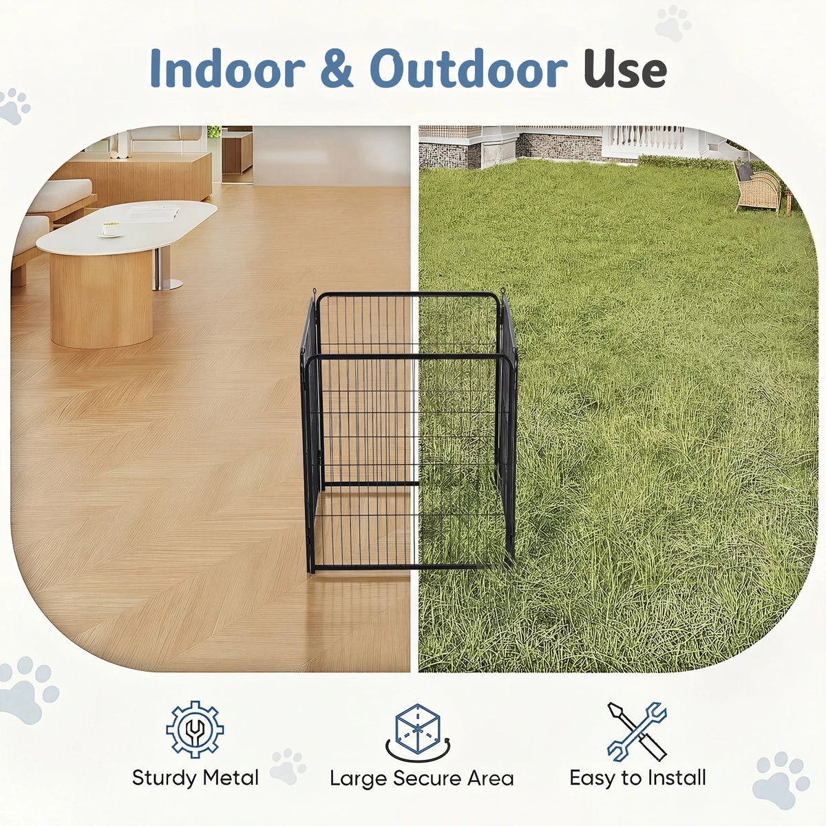 JHK Foldable Metal Dog Pet Fence For Large Puppies Outdoors