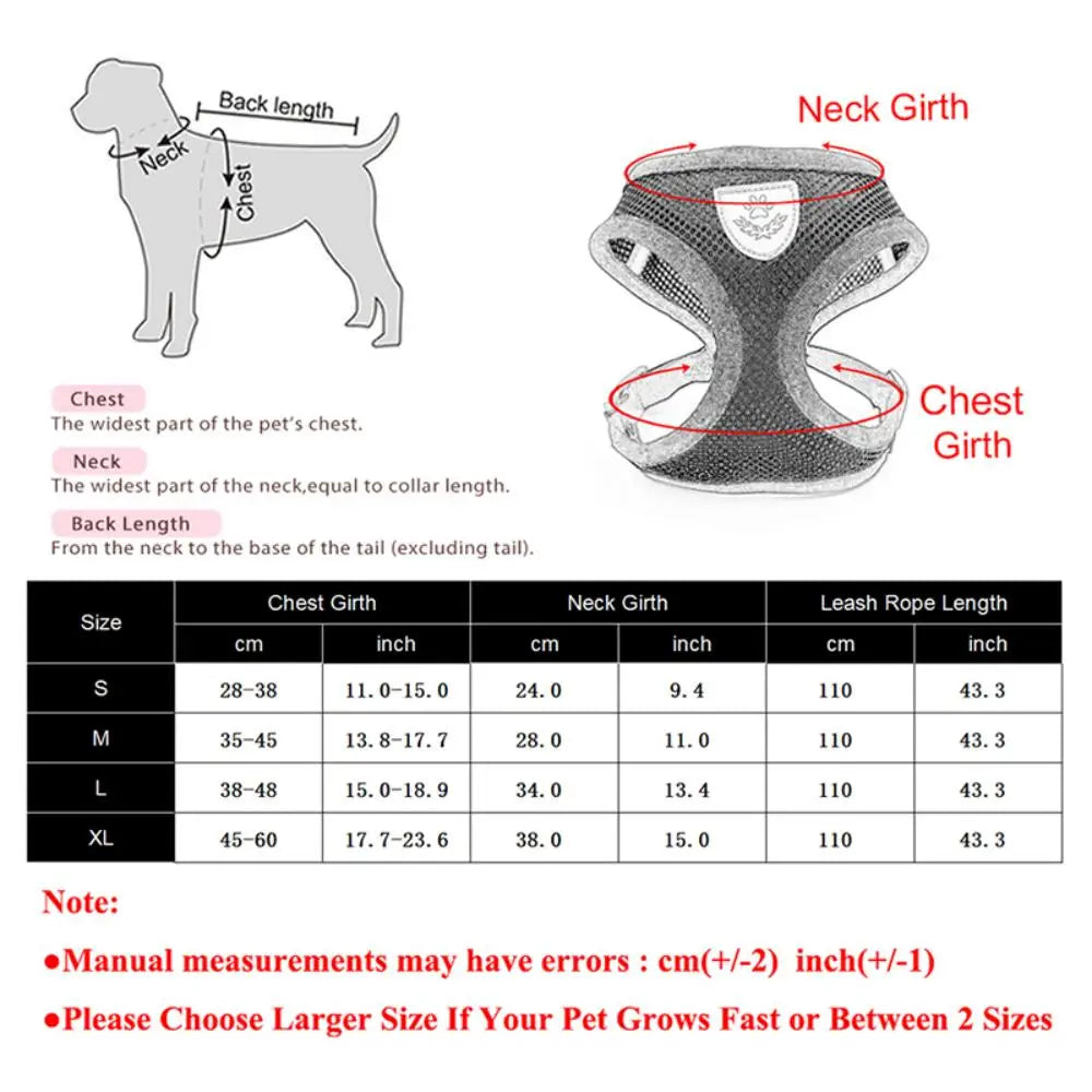Adjustable Reflective Dog And Cat Harness Leash Walking Set