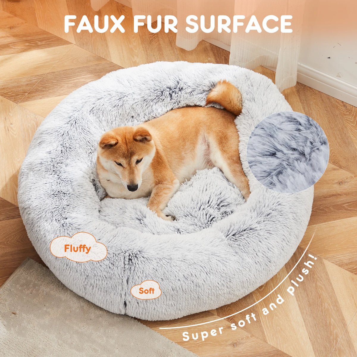 JHK Calming Premium Faux Fur Washable Anti Slip Dog Bed