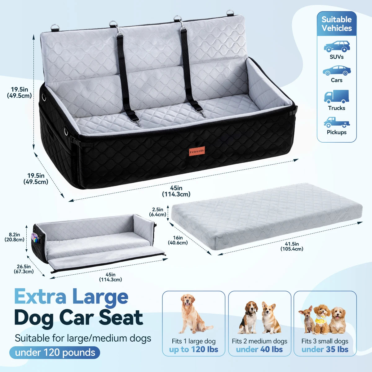 Domipet Dog Car Seat With Thick Cushion And Safety Leashes