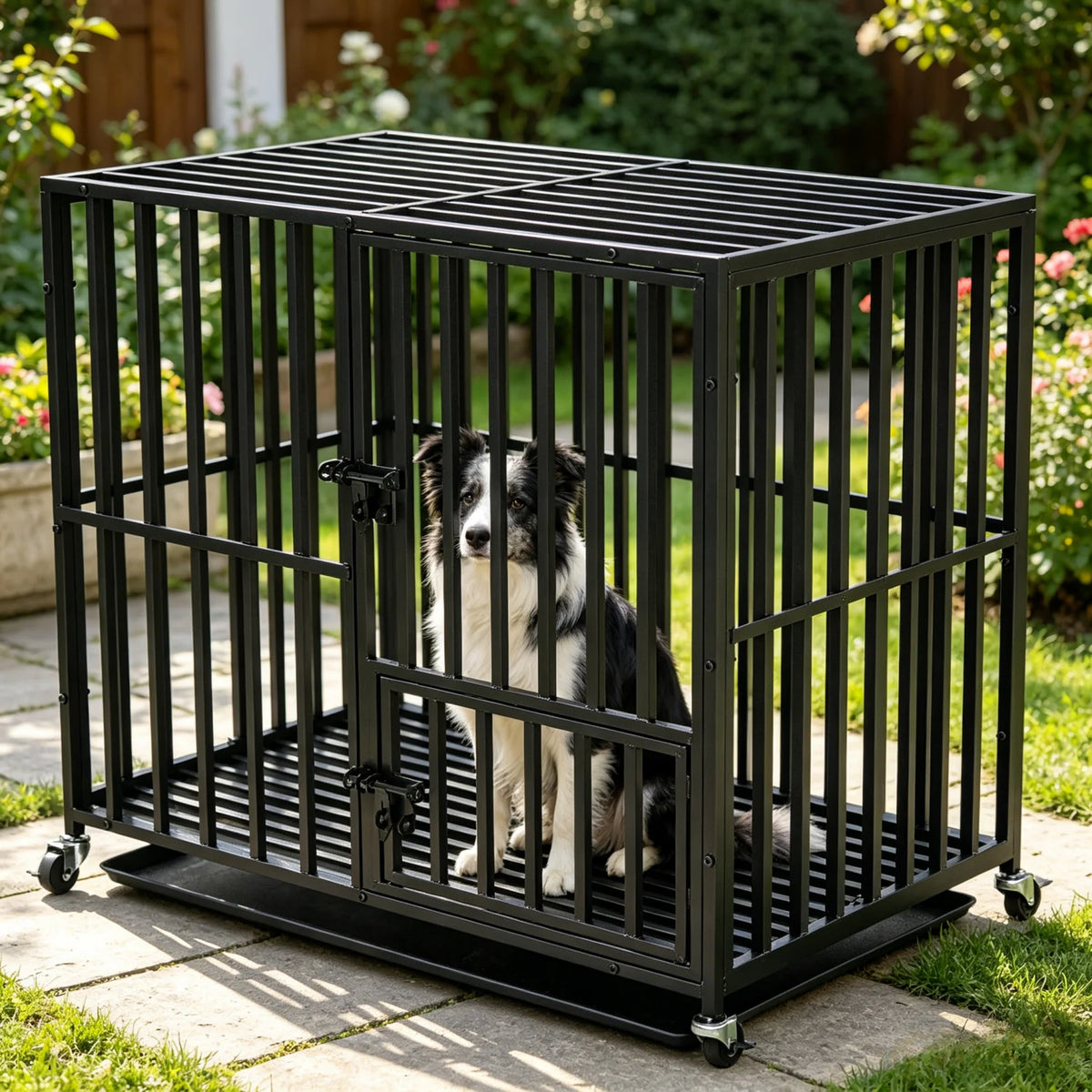 Bingopaw Heavy Duty Metal Dog Crate With Three Doors