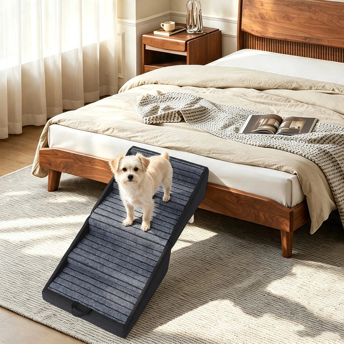 Dog Stairs 2-in-1 Convertible Pet Stool with Gentle Slope and Anti-Slip Treads for Small Medium Dogs