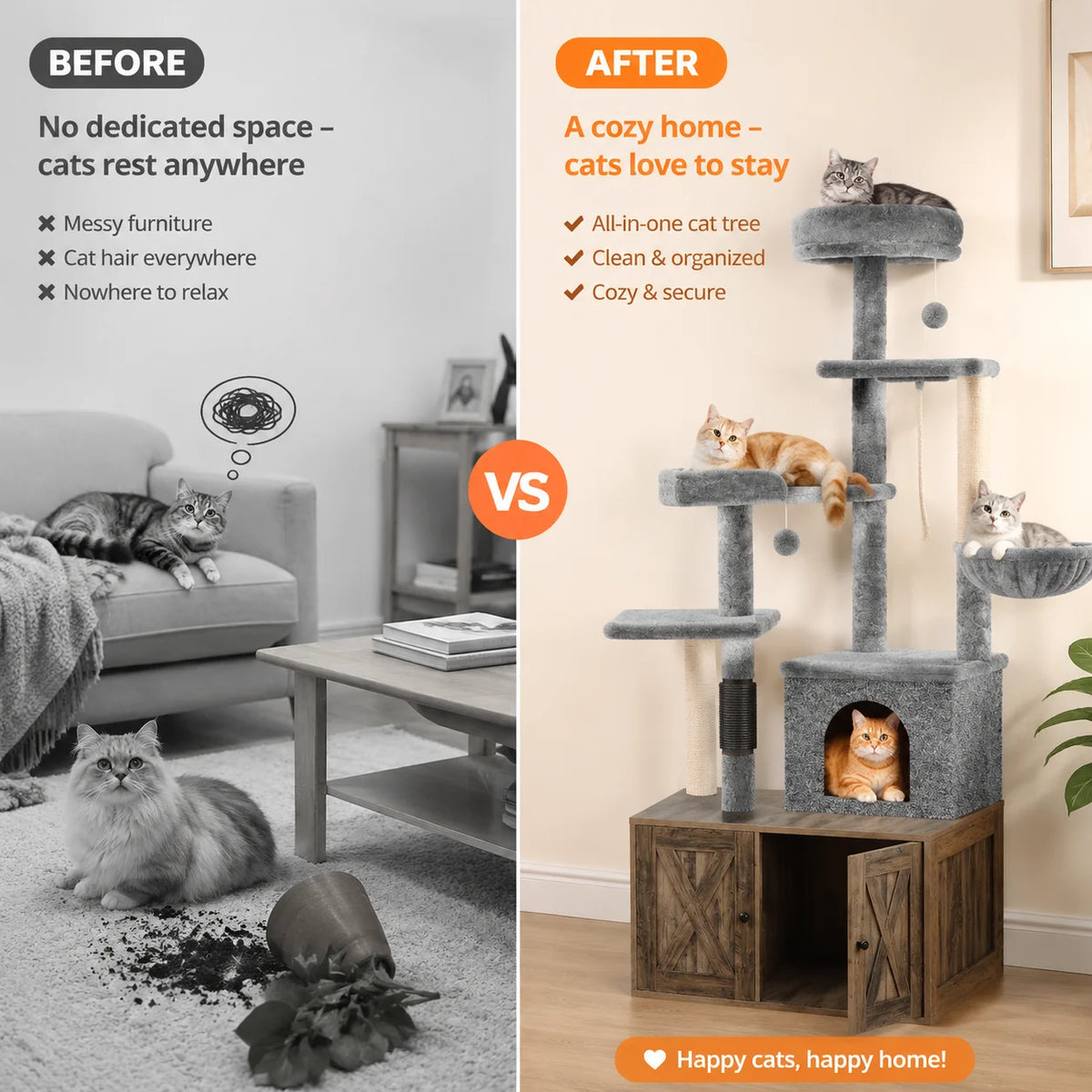 Modern Cat Condo With Integrated Litter Box And Scratching Posts