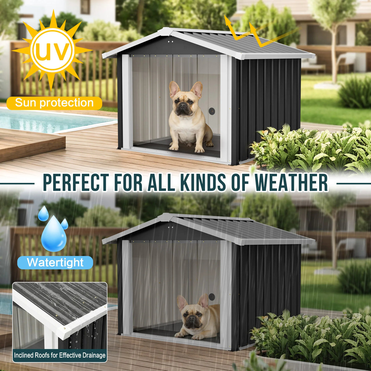 Spacious Metal Dog House And Waterproof Outdoor Storage Shed