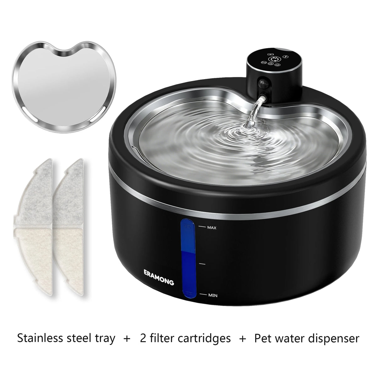ERAMONG Wireless Stainless Steel Cat Water Fountain With Auto Sensor