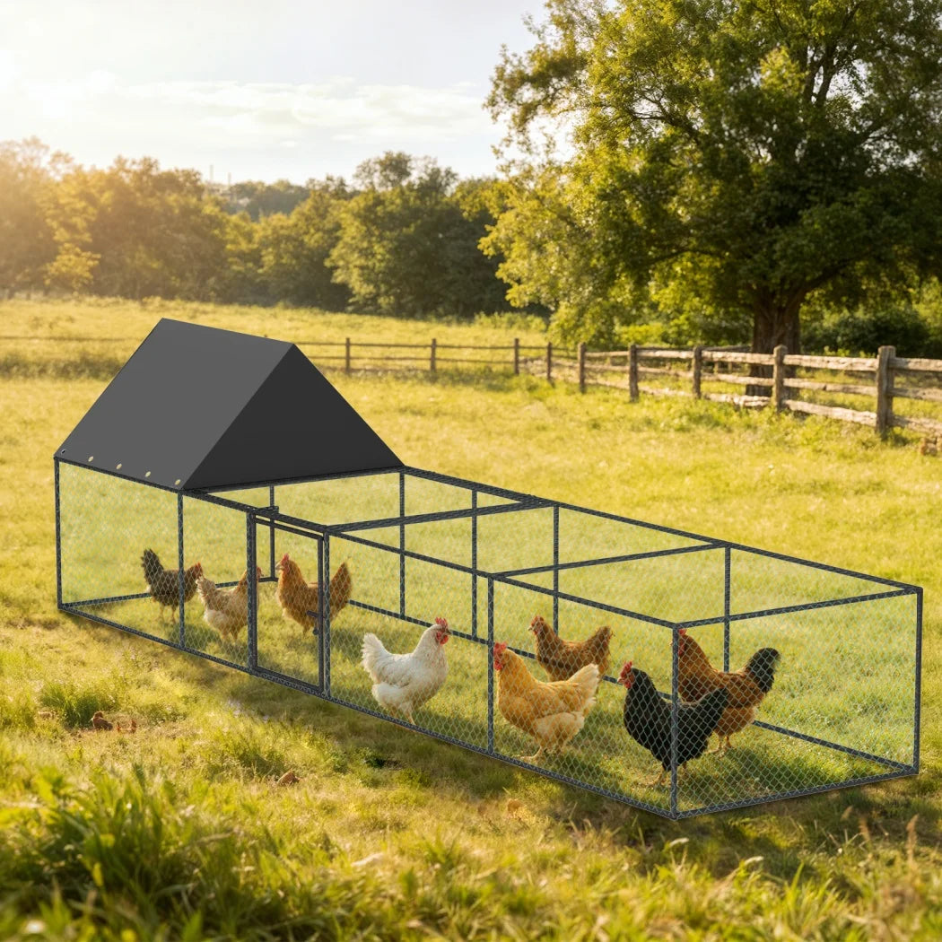 Borwart Outdoor Chicken Coop Cage With Sunshade Roof And Nylon Mesh