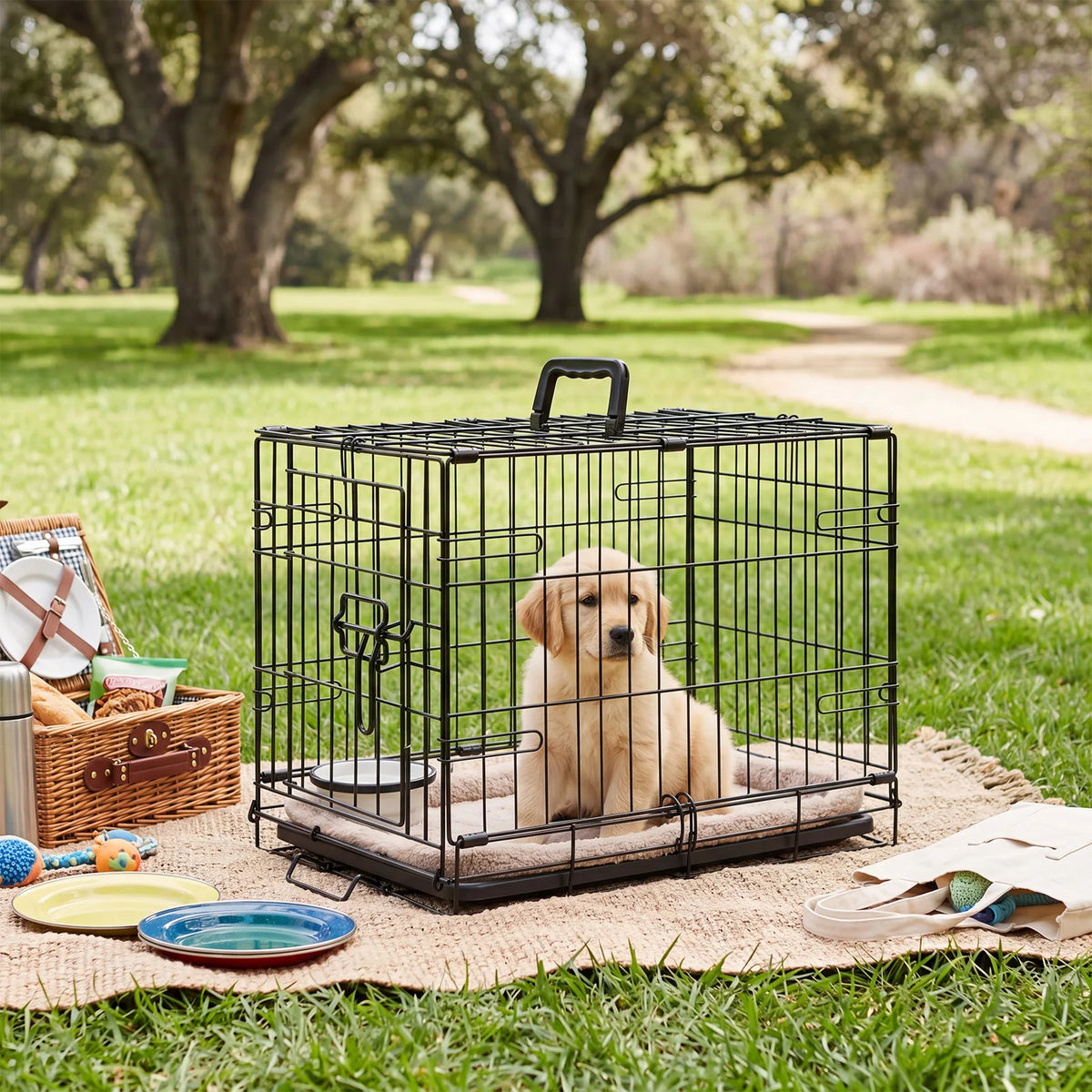 JHK Metal Dog Crate With Secure Lock And Removable Tray