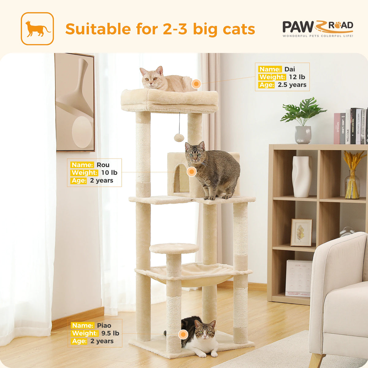 PAWZ Road Cat Tree With Hammock Condo And Sisal Posts