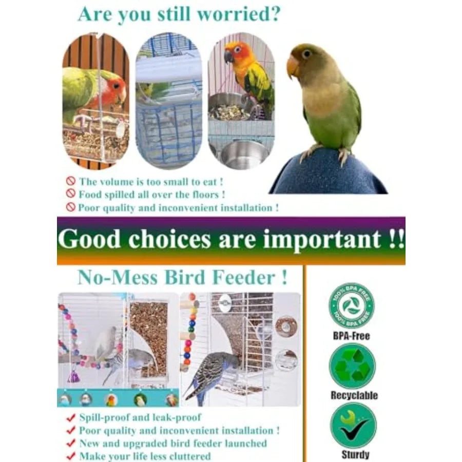 No Mess Bird Feeder and Water Dispenser Set for Budgies and Parakeets