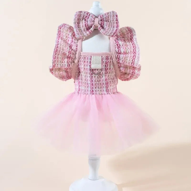 Printed Pet Dress With Bow, Plaid Princess Costume for Pets
