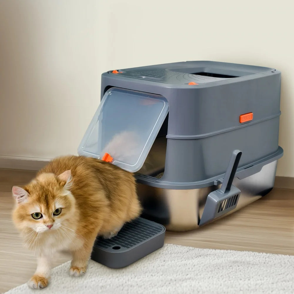 Stainless Steel Enclosed Cat Litter Box With Removable Lid