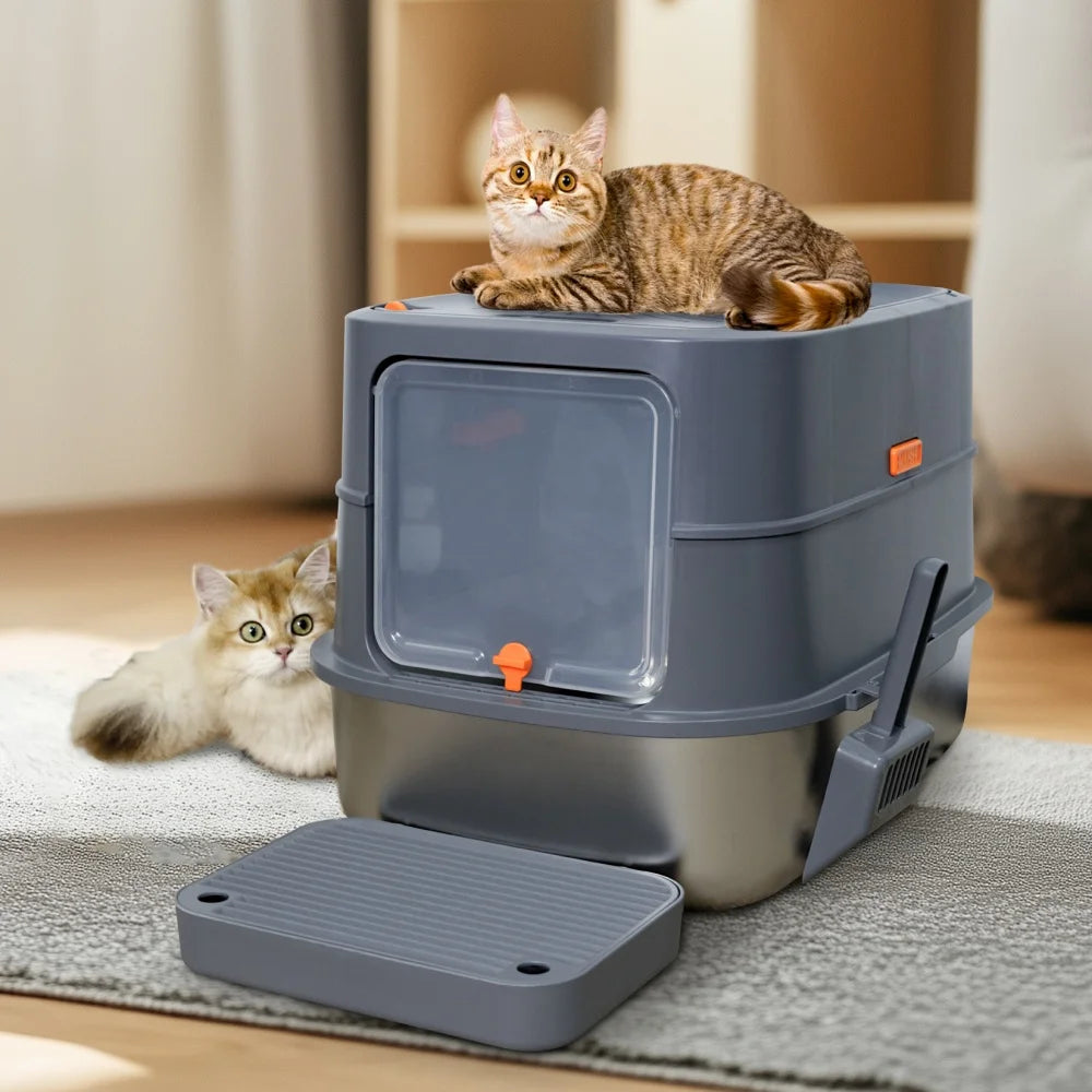 Stainless Steel Enclosed Cat Litter Box With Removable Lid