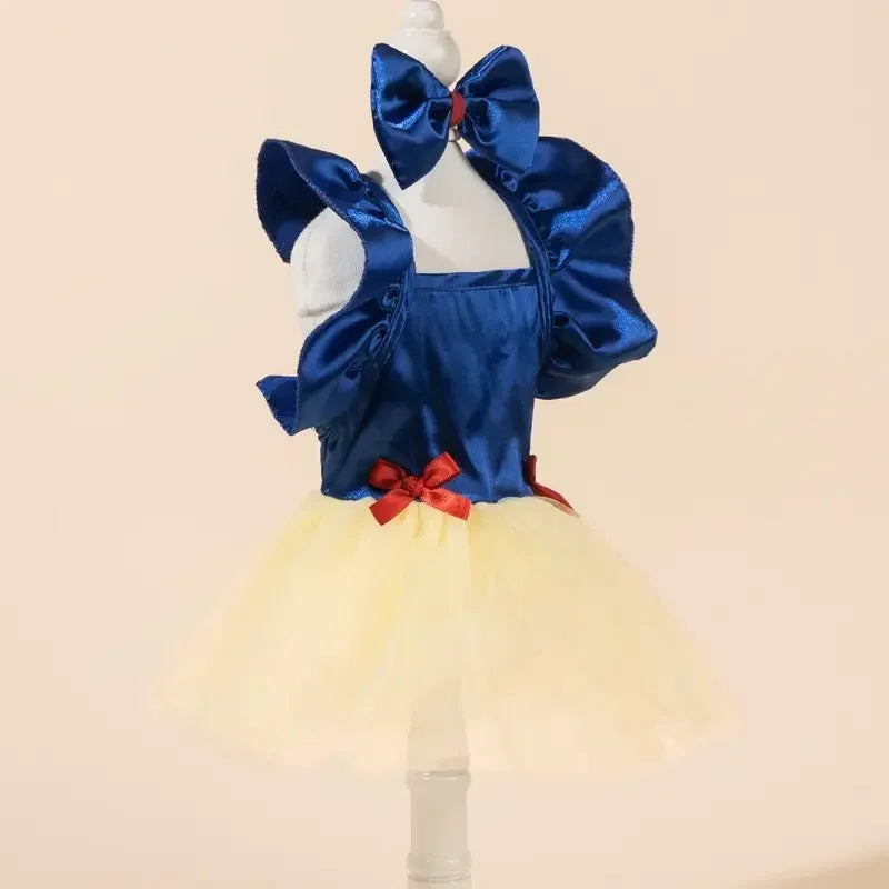 Cute Plaid Print Pet Dress With Bow Elastic Mesh Princess Dress