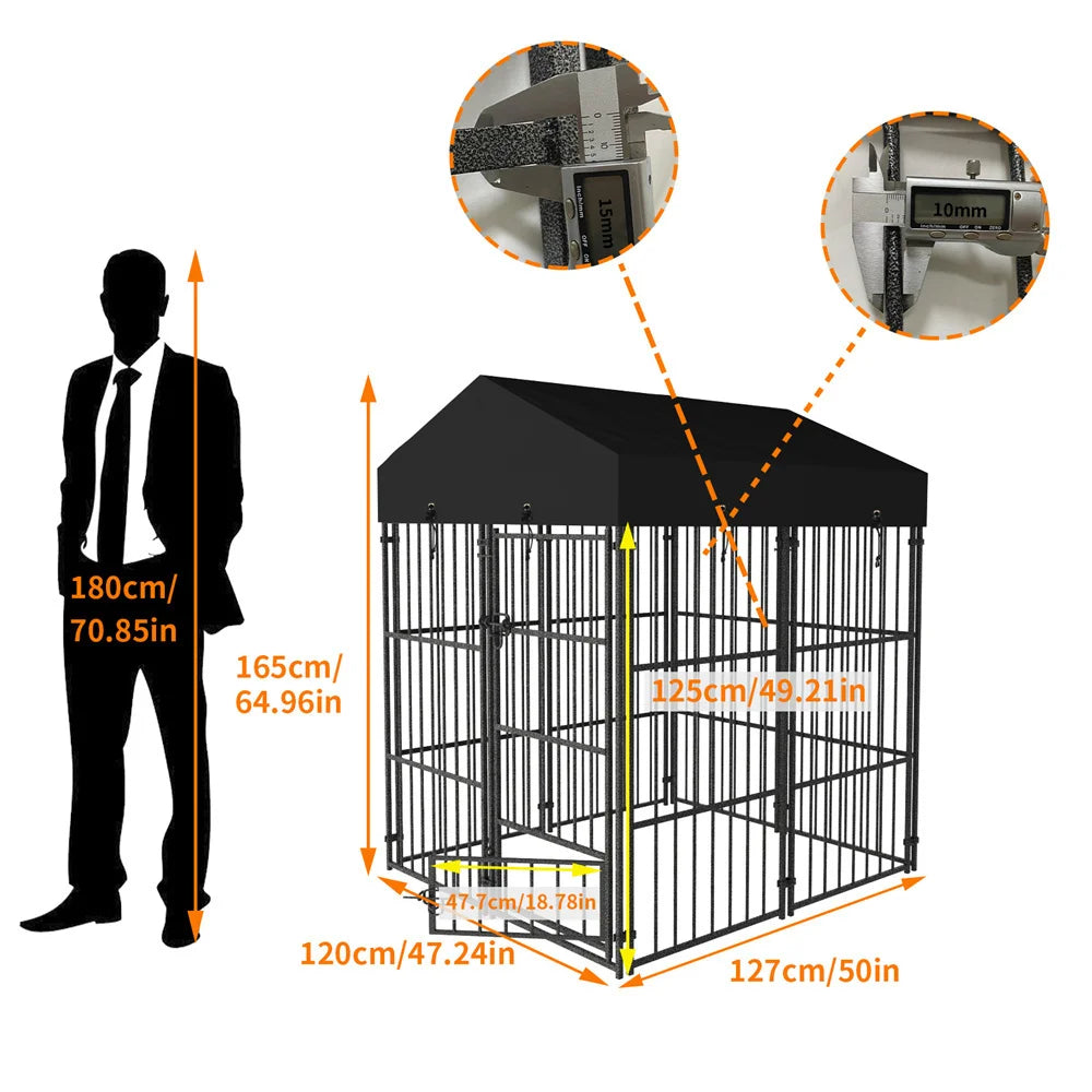 Borwart Heavy Duty Metal Dog Kennel With Covered Outdoor Indoor Run