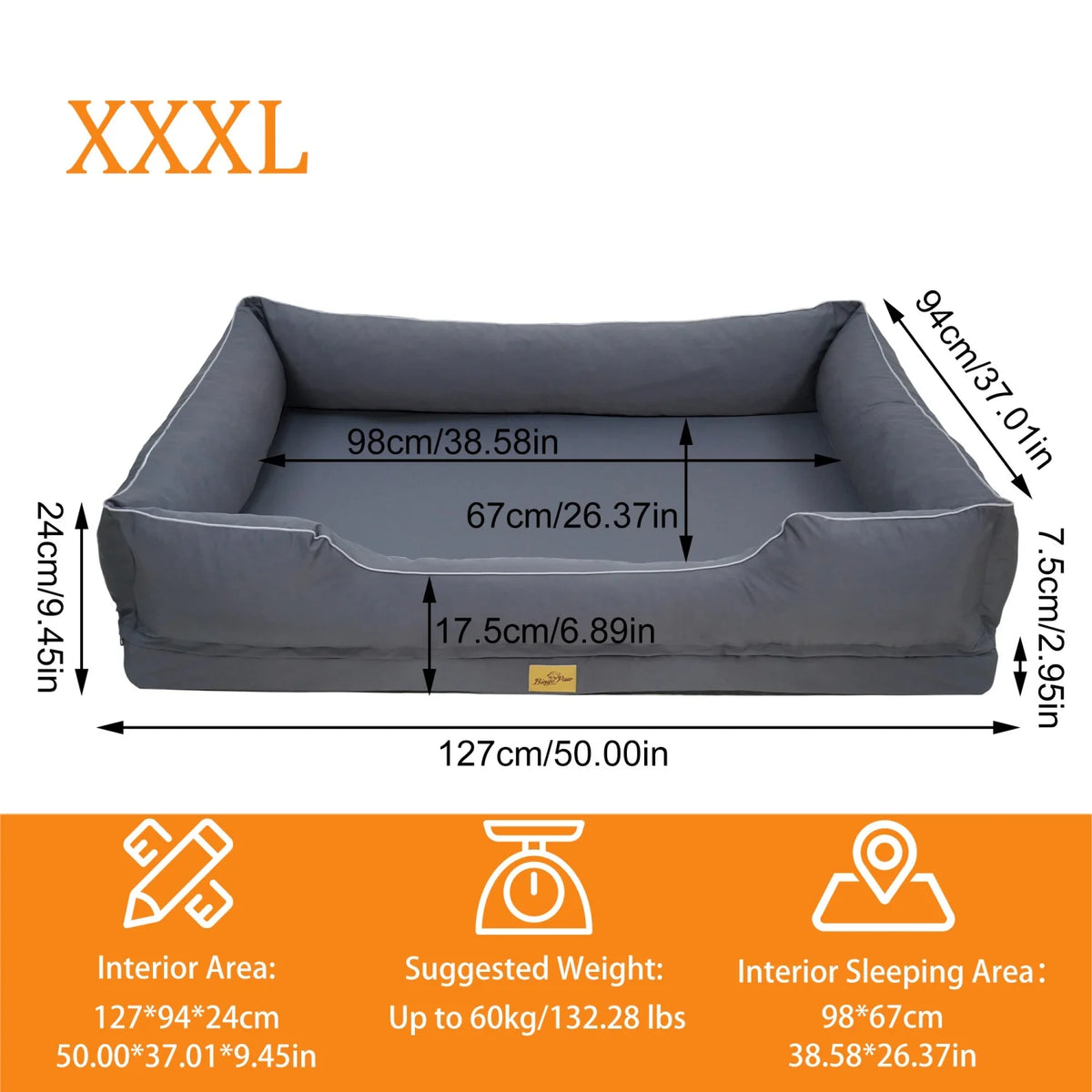 Bingopaw Orthopedic Dog Bed Sofa Removable Washable Cover