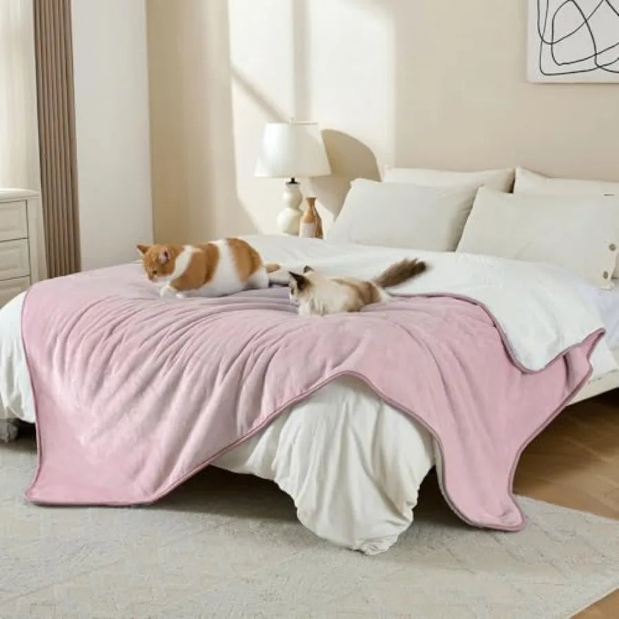 Waterproof Blanket for Bed Couch Sofa, Soft Liquid Pee Proof Pet Blanket for Dog Puppy Cat, Reversible Sherpa Fleece Furniture