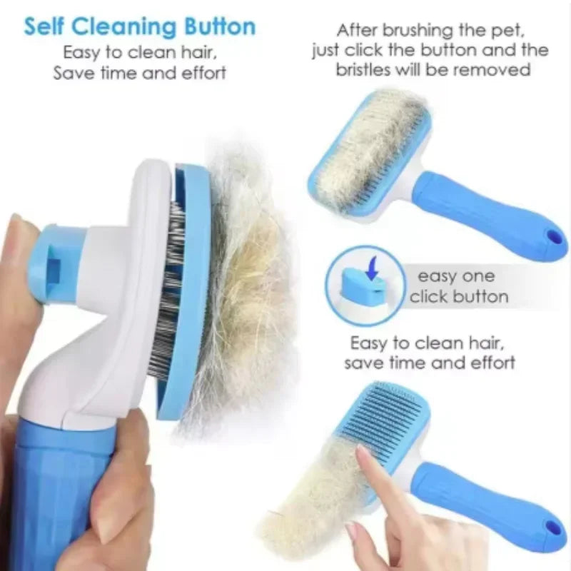 Long Hair Dog Cat Shedding Brush Multifunctional Bath Cleaning Grooming Comb Self-cleaning Pet Essential Supplies