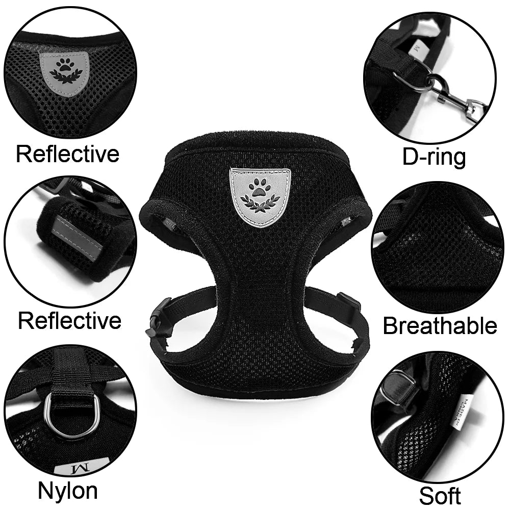Adjustable Reflective Dog And Cat Harness Leash Walking Set