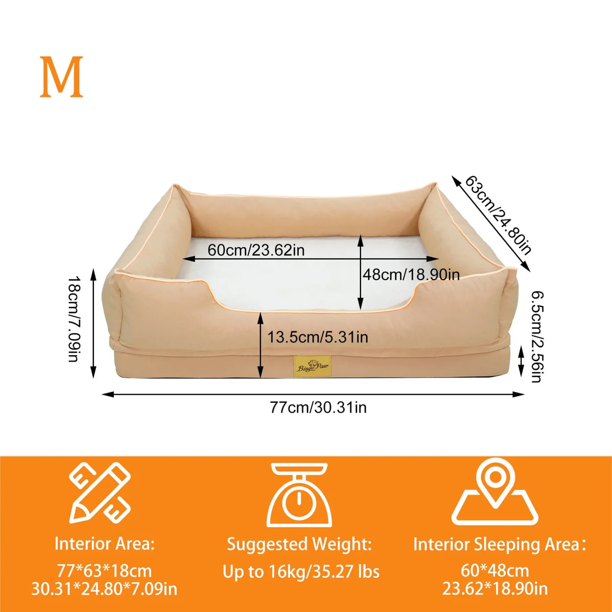 Bingopaw Orthopedic Dog Bed With Removable Washable Cover