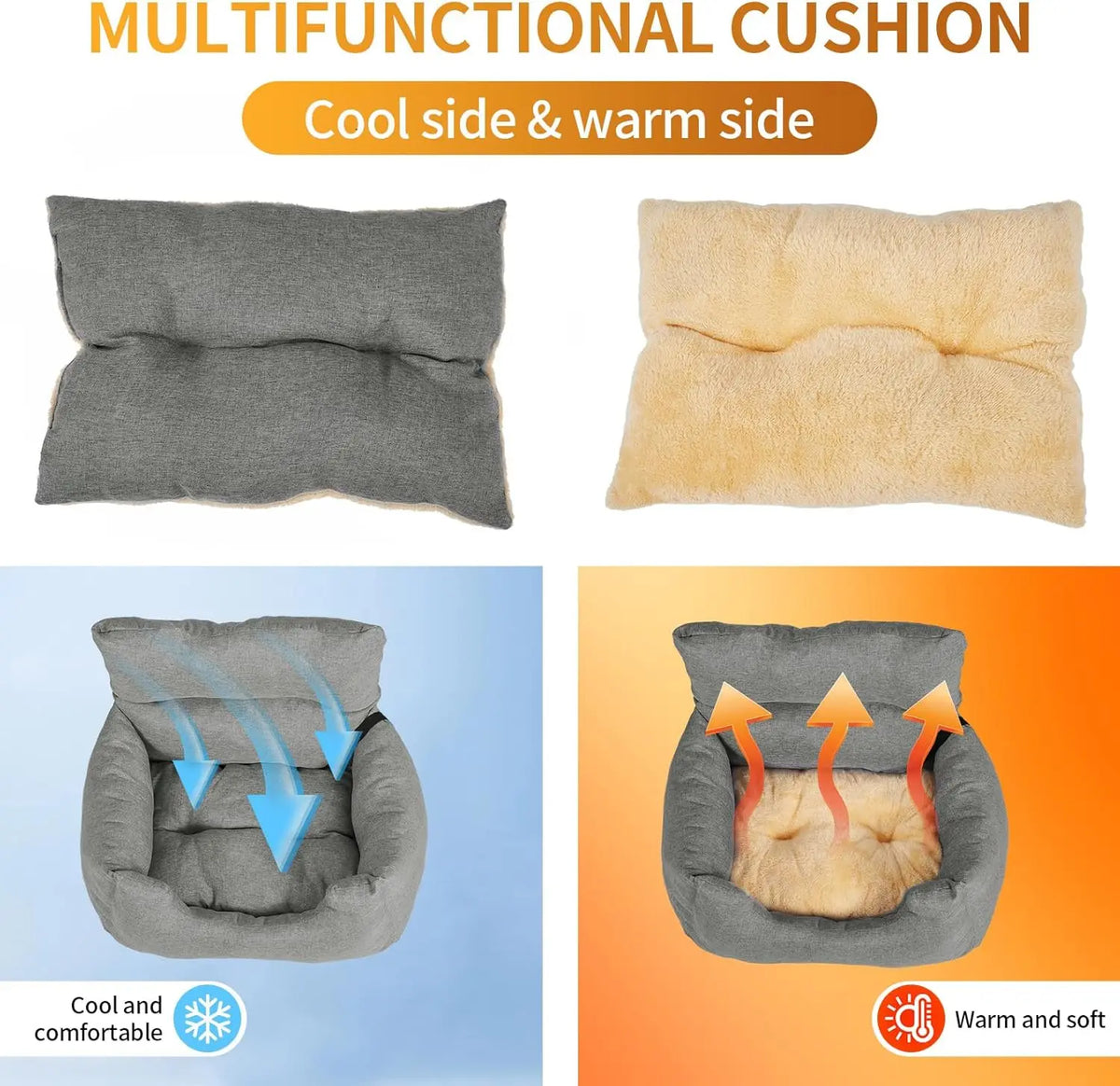 Elevated Dog Booster Car Seat Bed, Grey, 60x45x50 cm, Small Dogs up to 18 lb, Portable Travel Seat with Safety Tether, Washable Reversible Cushion Front/Back Seat