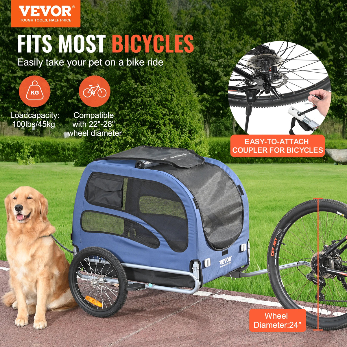 SucceBuy Collapsible Dog Bike Trailer Pet Cart With Coupler