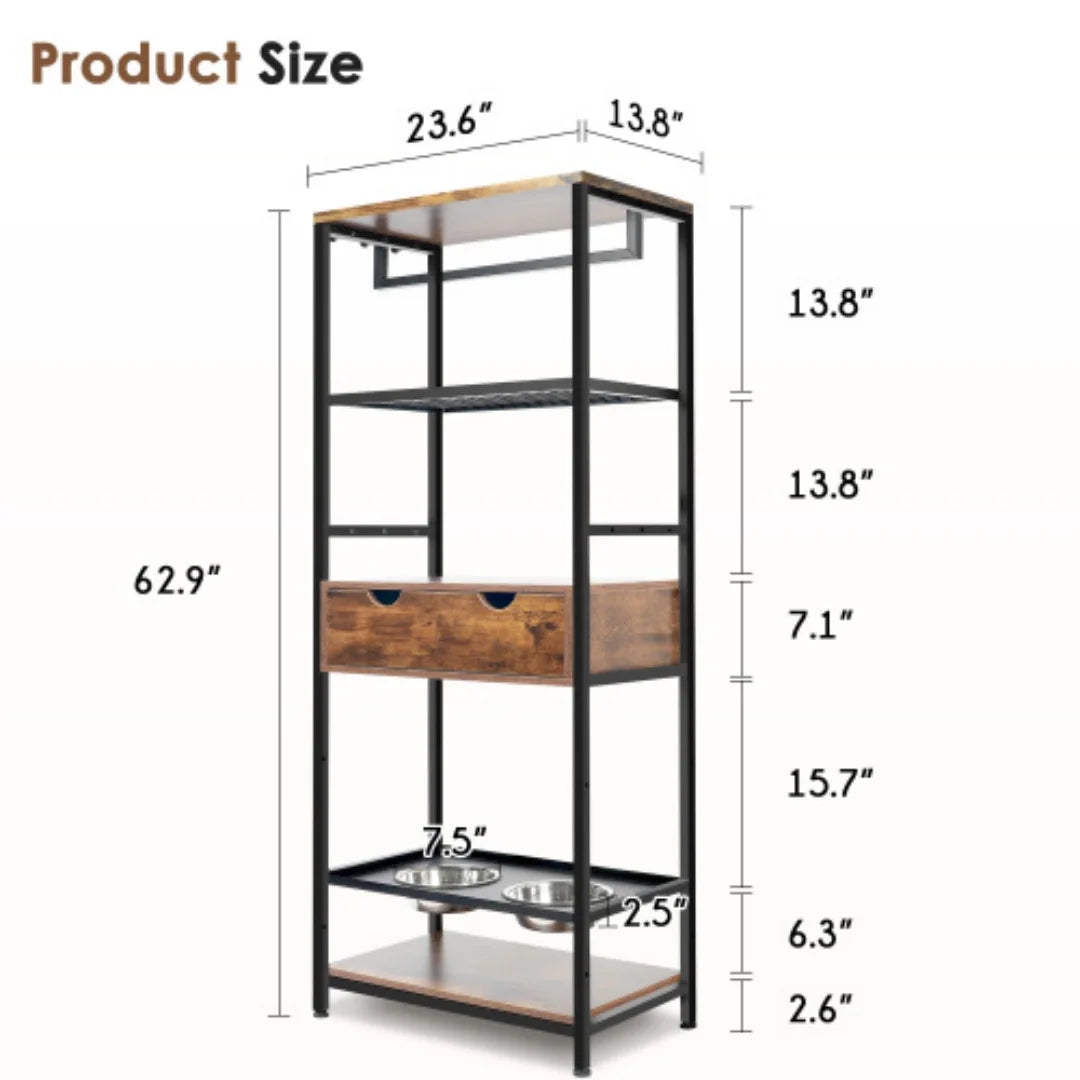 Elevated Dog Feeding Station With Adjustable Bowls And Storage Cabinet