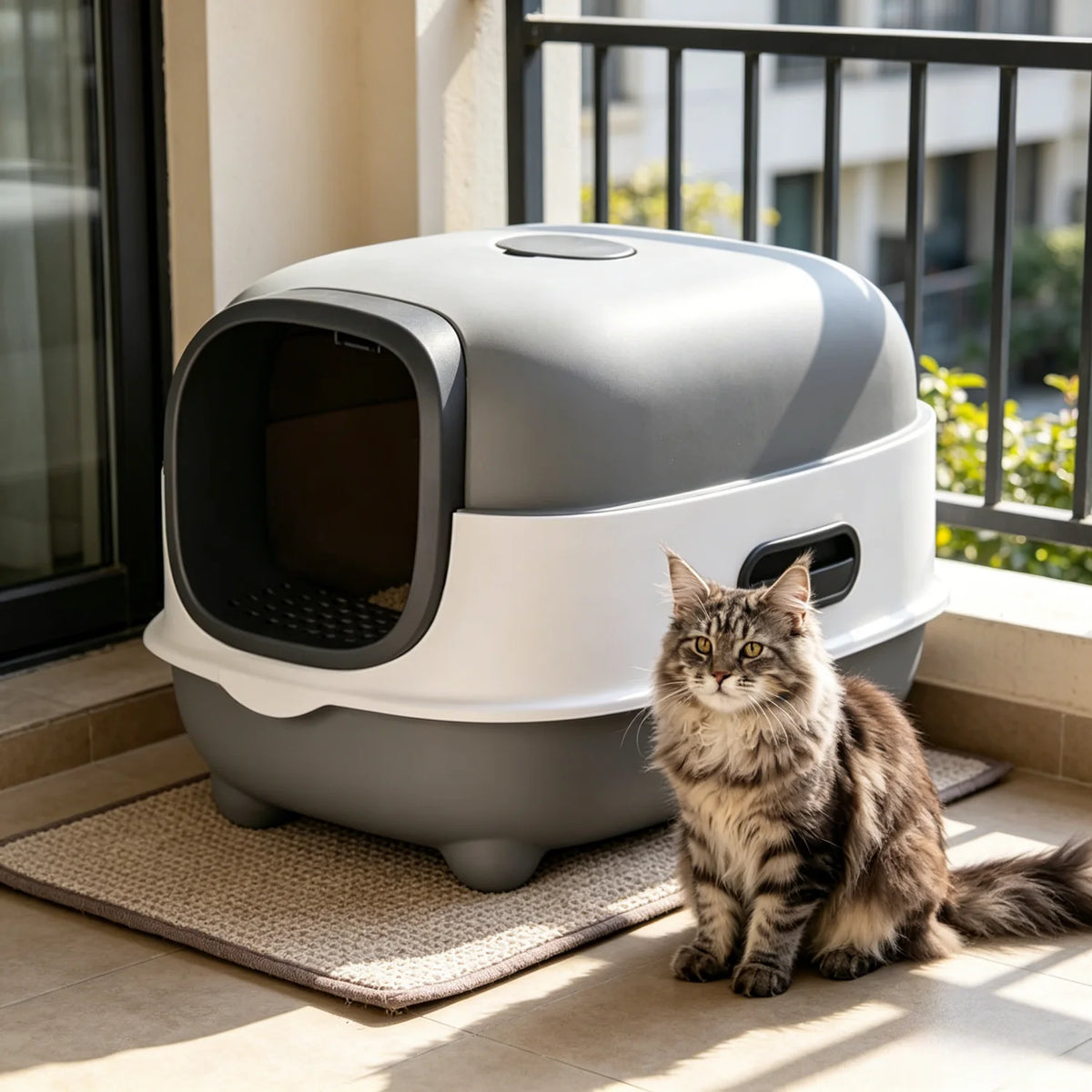 Hooded Enclosed Cat Litter Box With Scoop And Front Entry