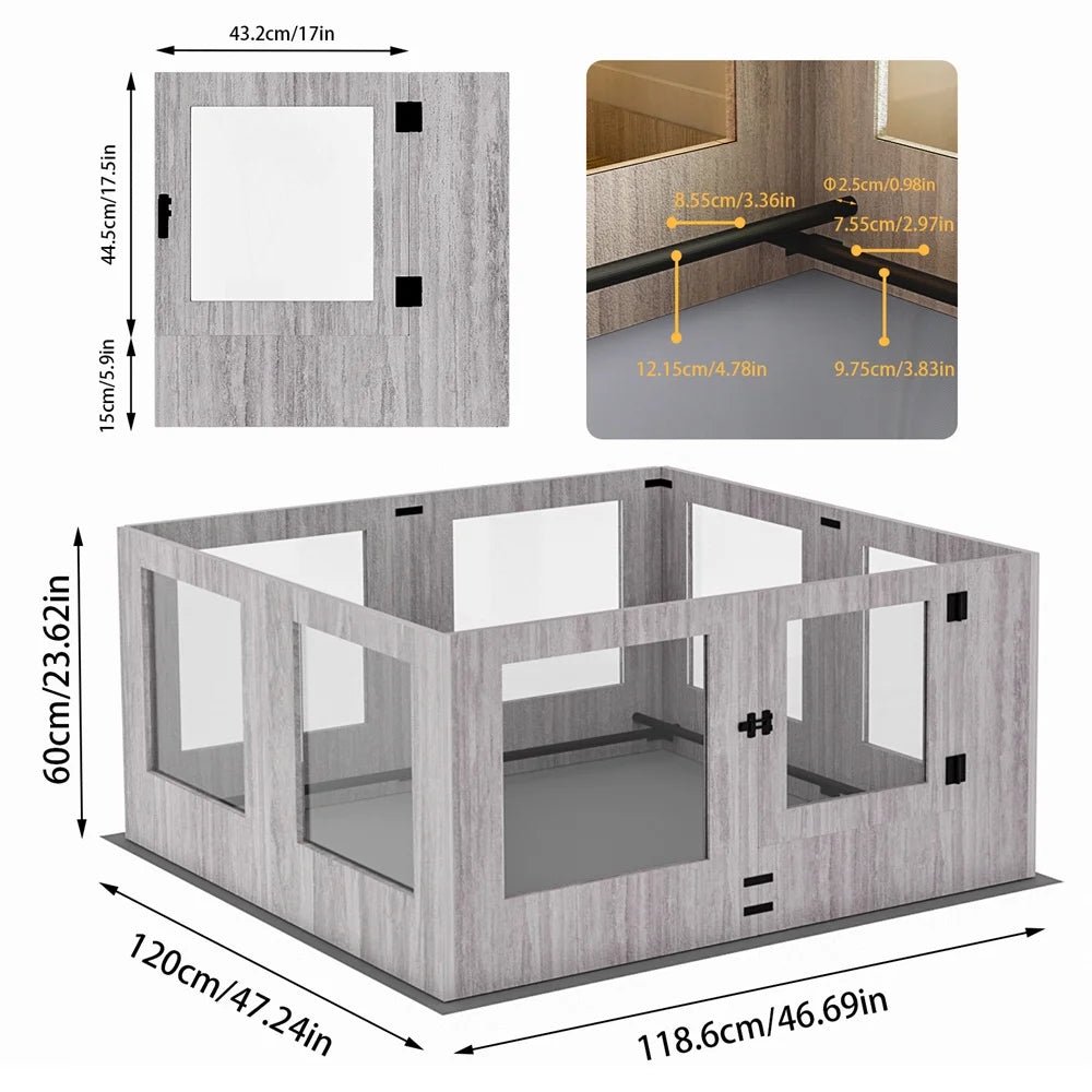 Borwart Heavy Duty Indoor Glass Dog Playpen With Waterproof Mat
