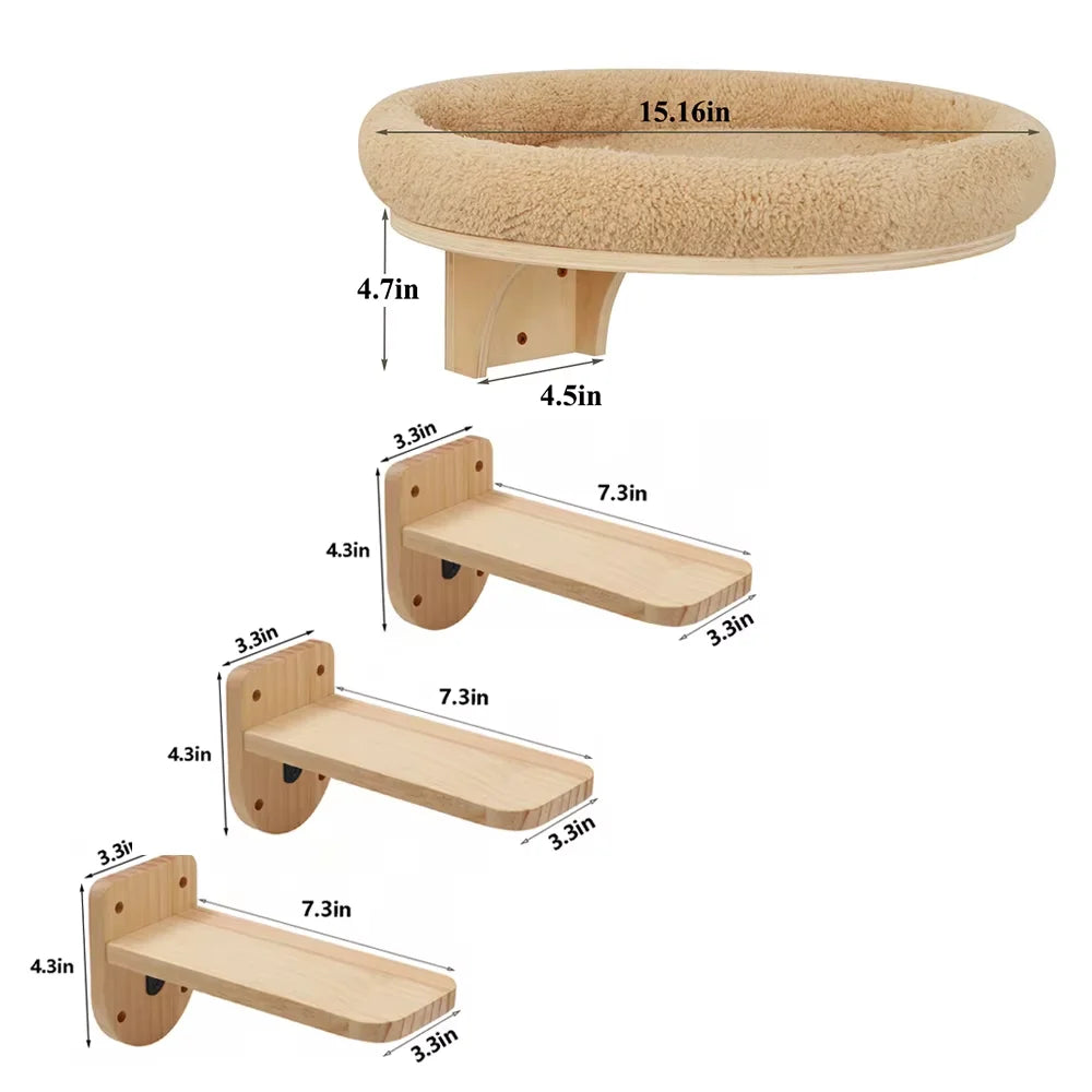 CWV Wall Mounted Cat Climbing Ladder Hammock Scratching Post