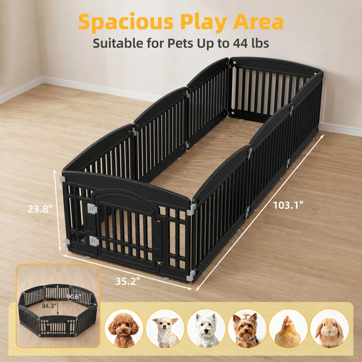 JHK 8 Panel Plastic Dog Playpen 24IN Expandable Durable Pet Fence for Medium Dogs Indoor Outdoor Folding Portable Puppy Playpen