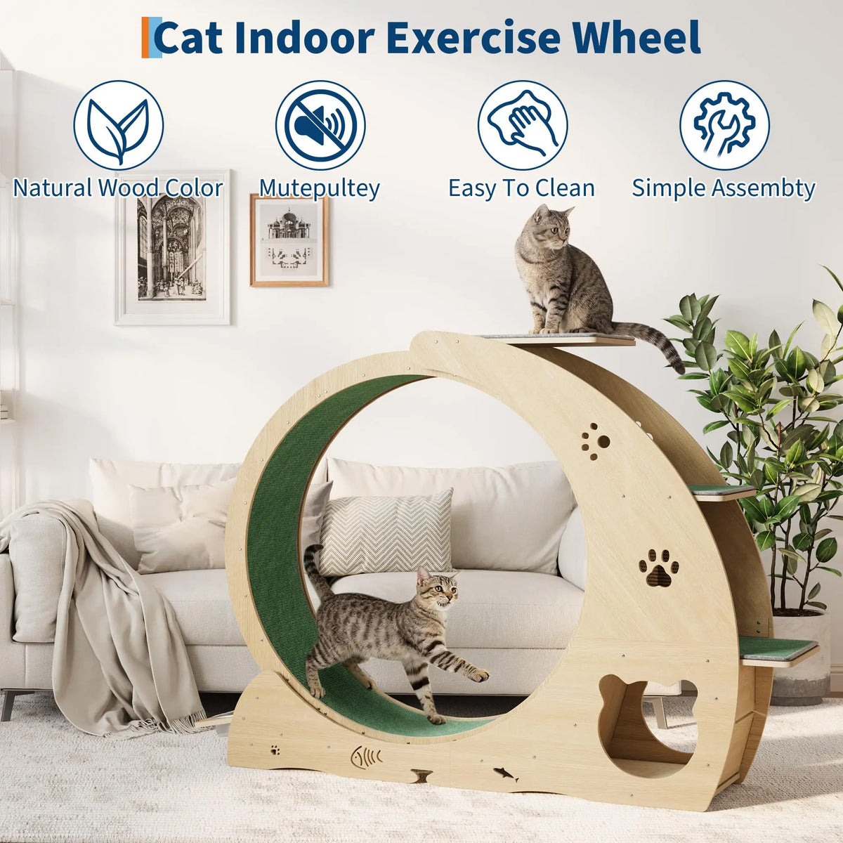 HiMISS Multifunctional Cat Exercise Wheel With Bowls And Scratch Post