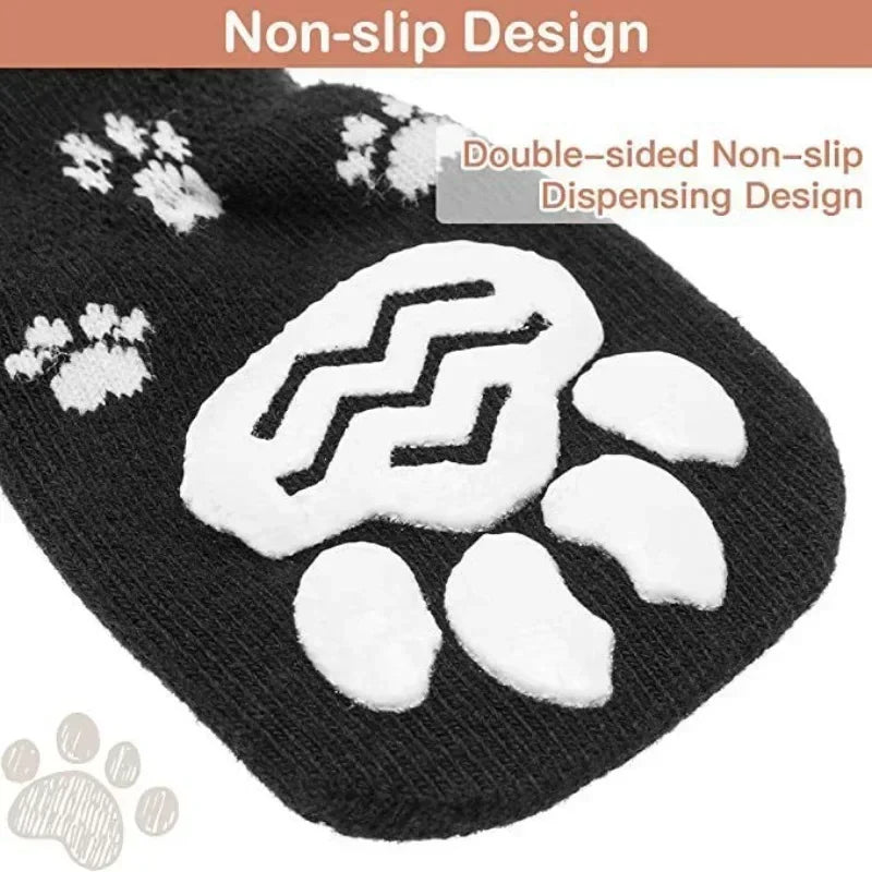 4pcs  Anti-Slip Dog Socks Adjustable Pet Non-Slip Paw Protection with Paw Pattern  Puppy Dog Indoor  Control Wear on Floor