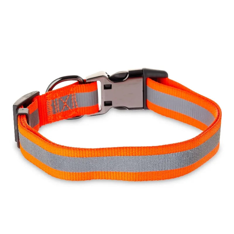 Nylon Reflective Adjustable Dog Collar, Orange, L