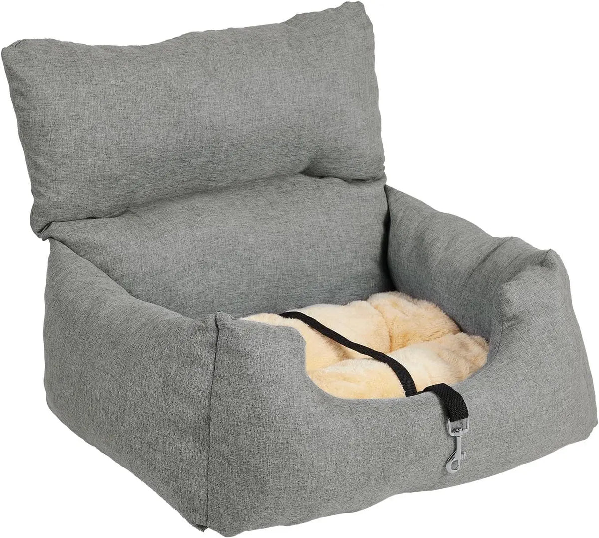 Elevated Dog Booster Car Seat Bed, Grey, 60x45x50 cm, Small Dogs up to 18 lb, Portable Travel Seat with Safety Tether, Washable Reversible Cushion Front/Back Seat