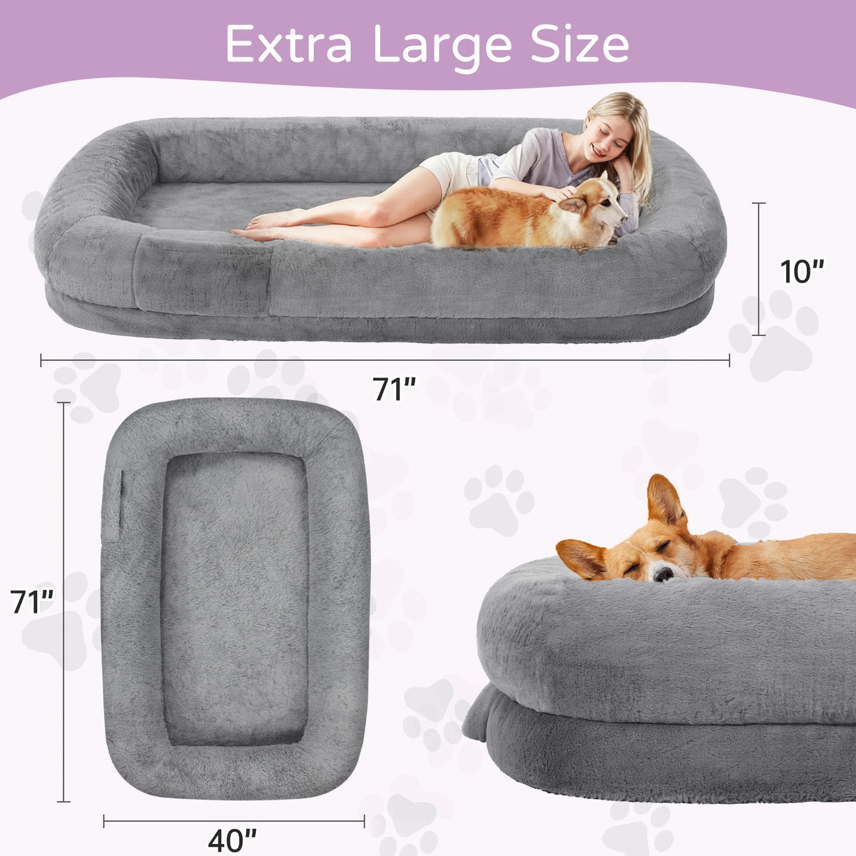 Orthopedic Human Dog Bed With Removable Faux Fur Cover