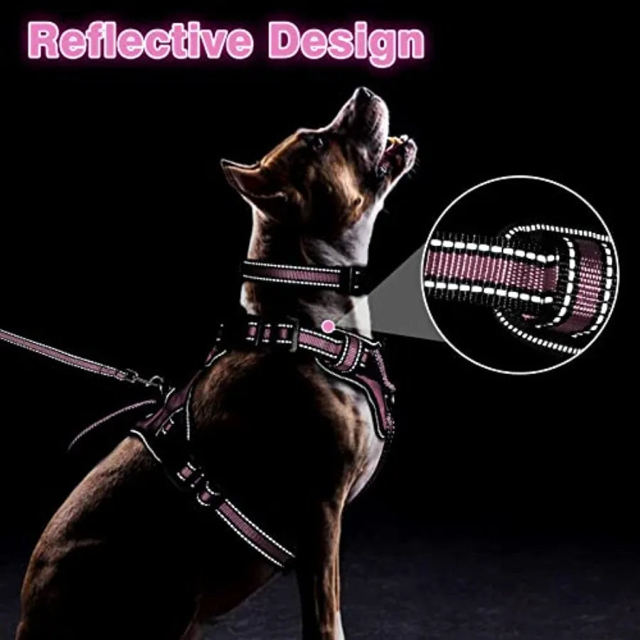 Reflective Dog Harness Collar Leash Set With No Pull Design